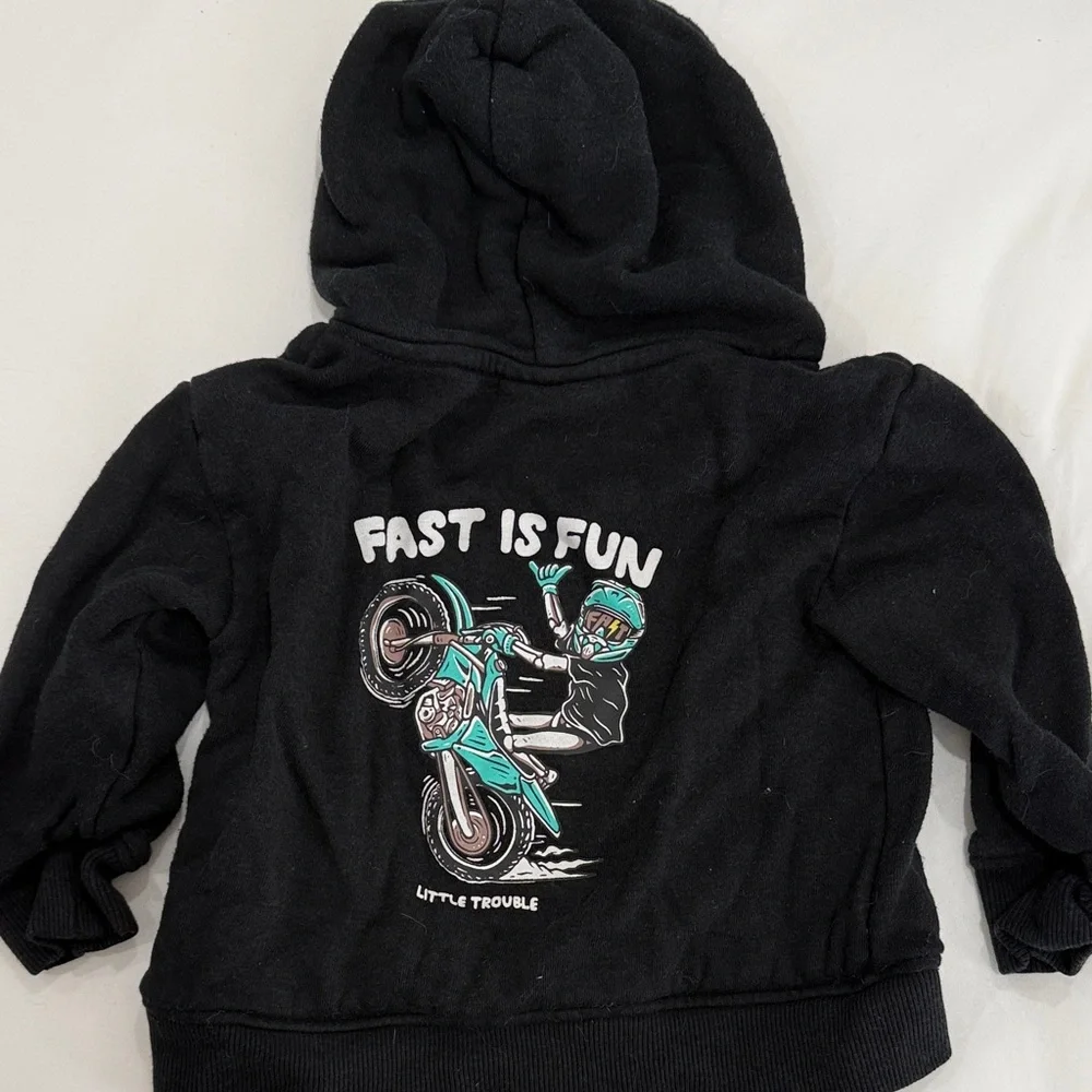 Kids Black Hoodie with Teal Motorcycle Patch - Picture 3 of 3